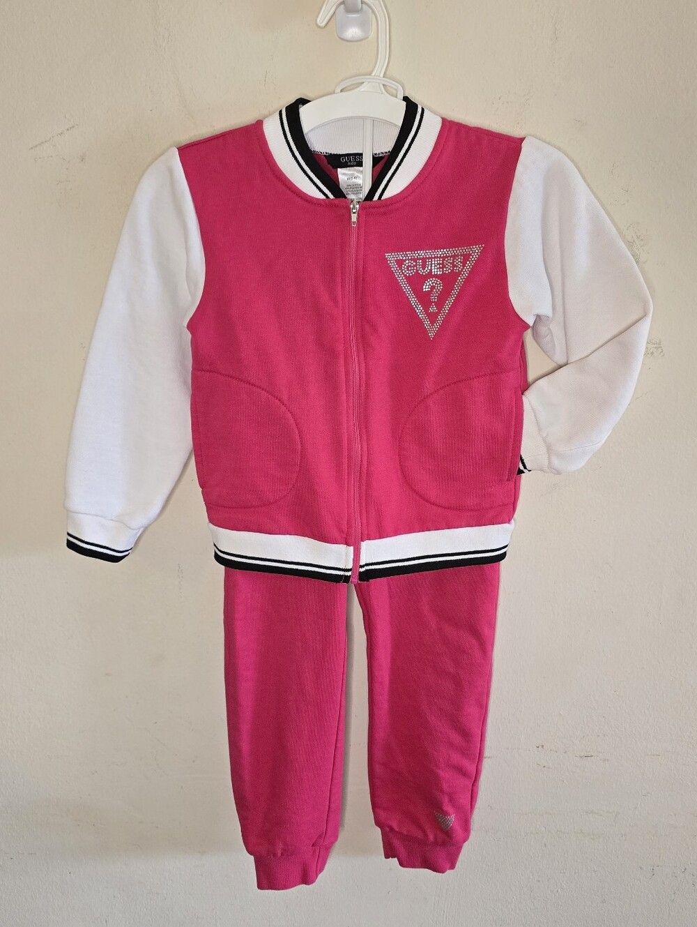 Guess Kids Tracksuit Set Girls M 5-6 Pink Rhinestone Logo Y2K